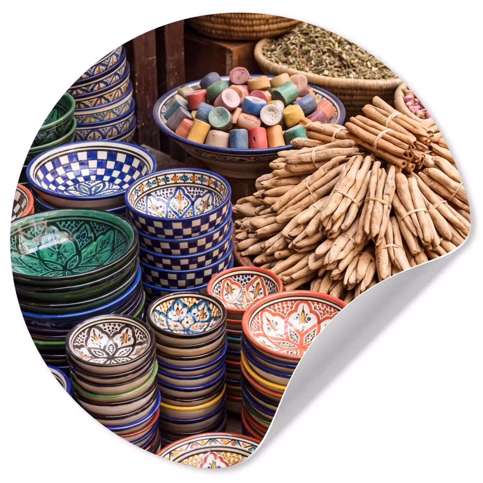 Wallpaper Circle - Pottery - Oriental - Colorful - Aardewerk - Oosters - Kleurrijk Wandcirkel behangsticker klein