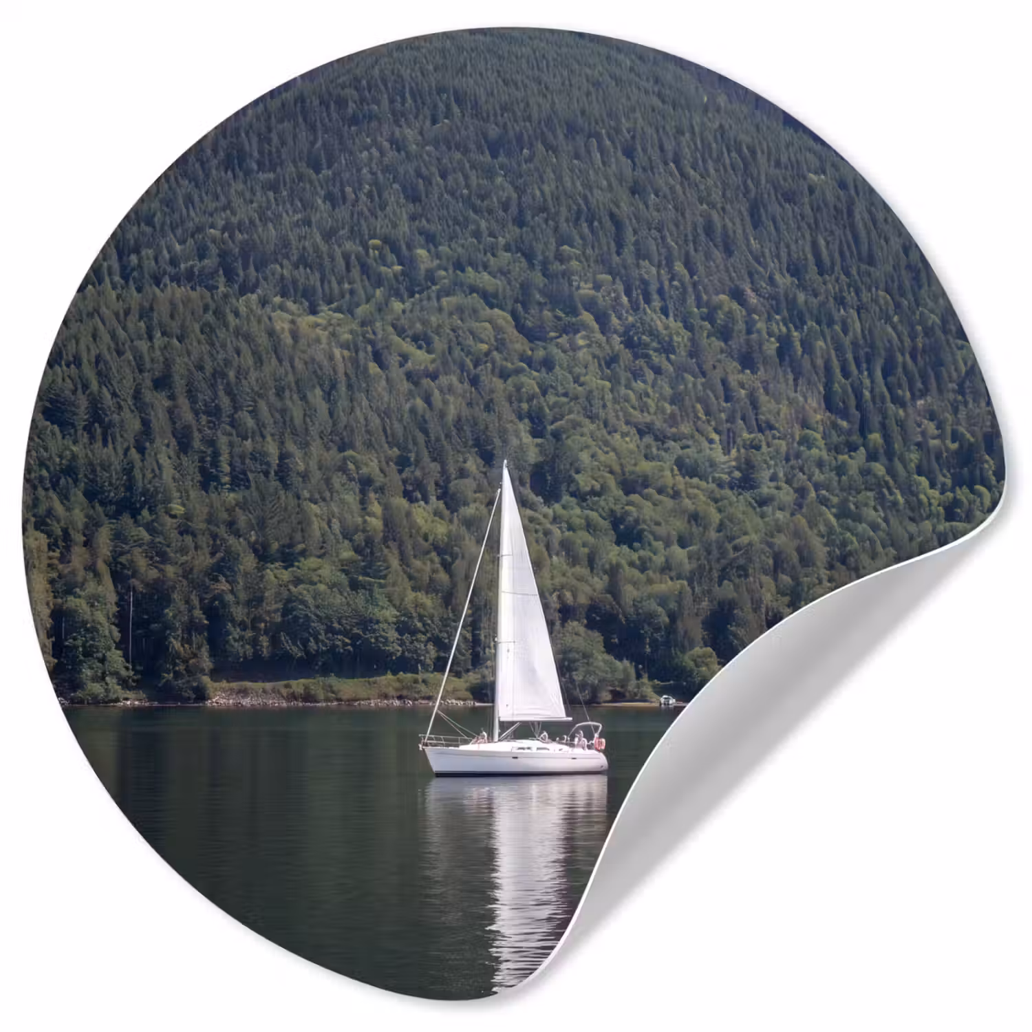 Zeilboot - Water - Bergen - Natuur - Groen Wandcirkel behangsticker klein -3d