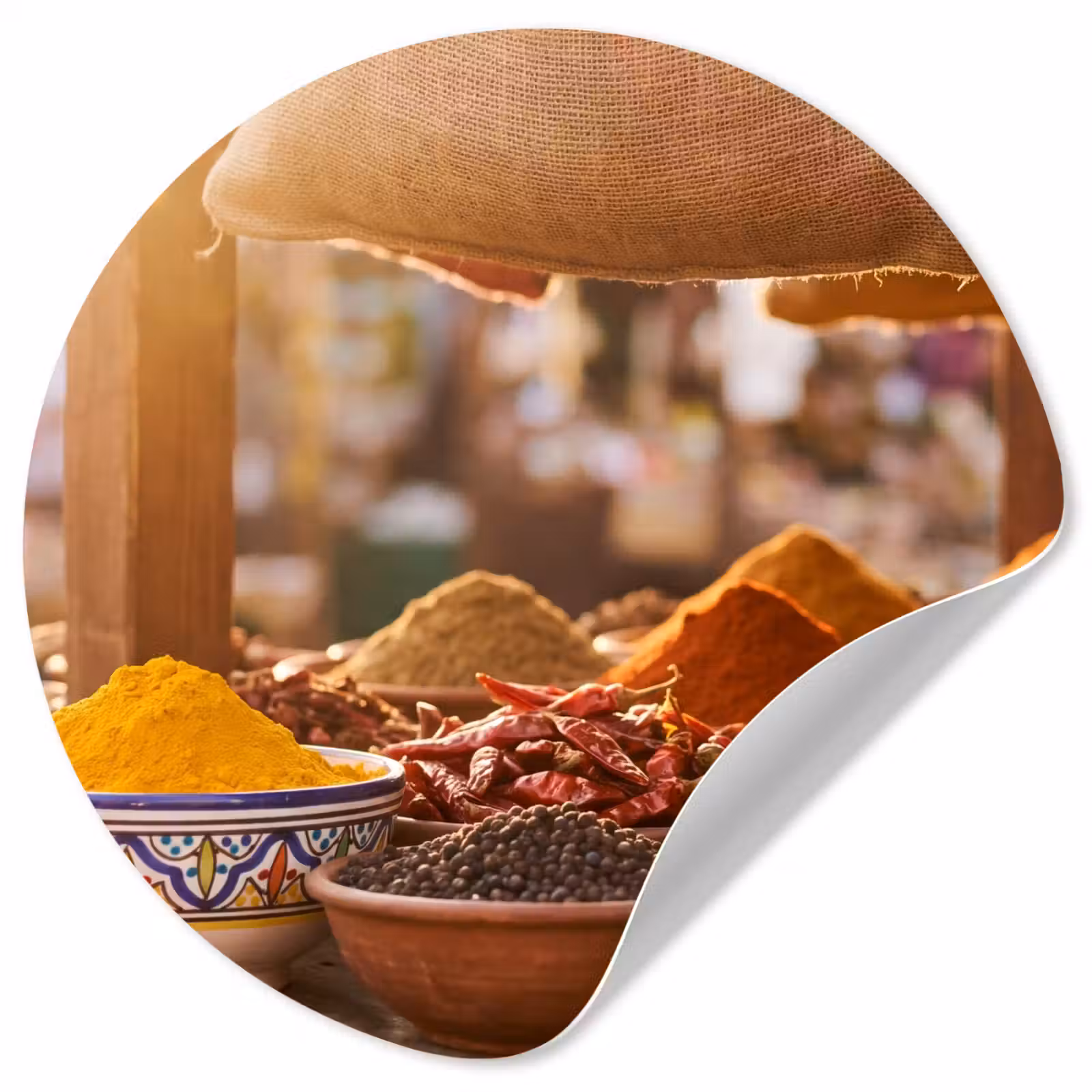 Wallpaper Circle - Spices - Market - Colorful - Specerijen - Markt - Kleurrijk Wandcirkel behangsticker klein
