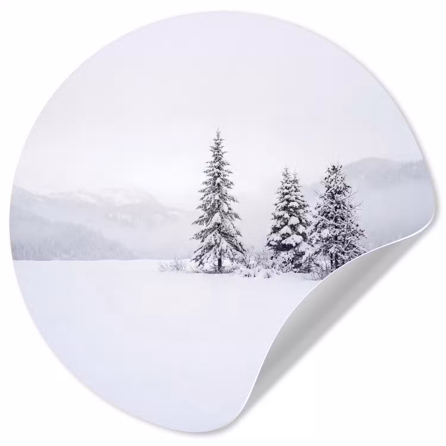 Fijnsparren - Sneeuw - Winter - Landschap - Stilte Wandcirkel behangsticker klein -3d