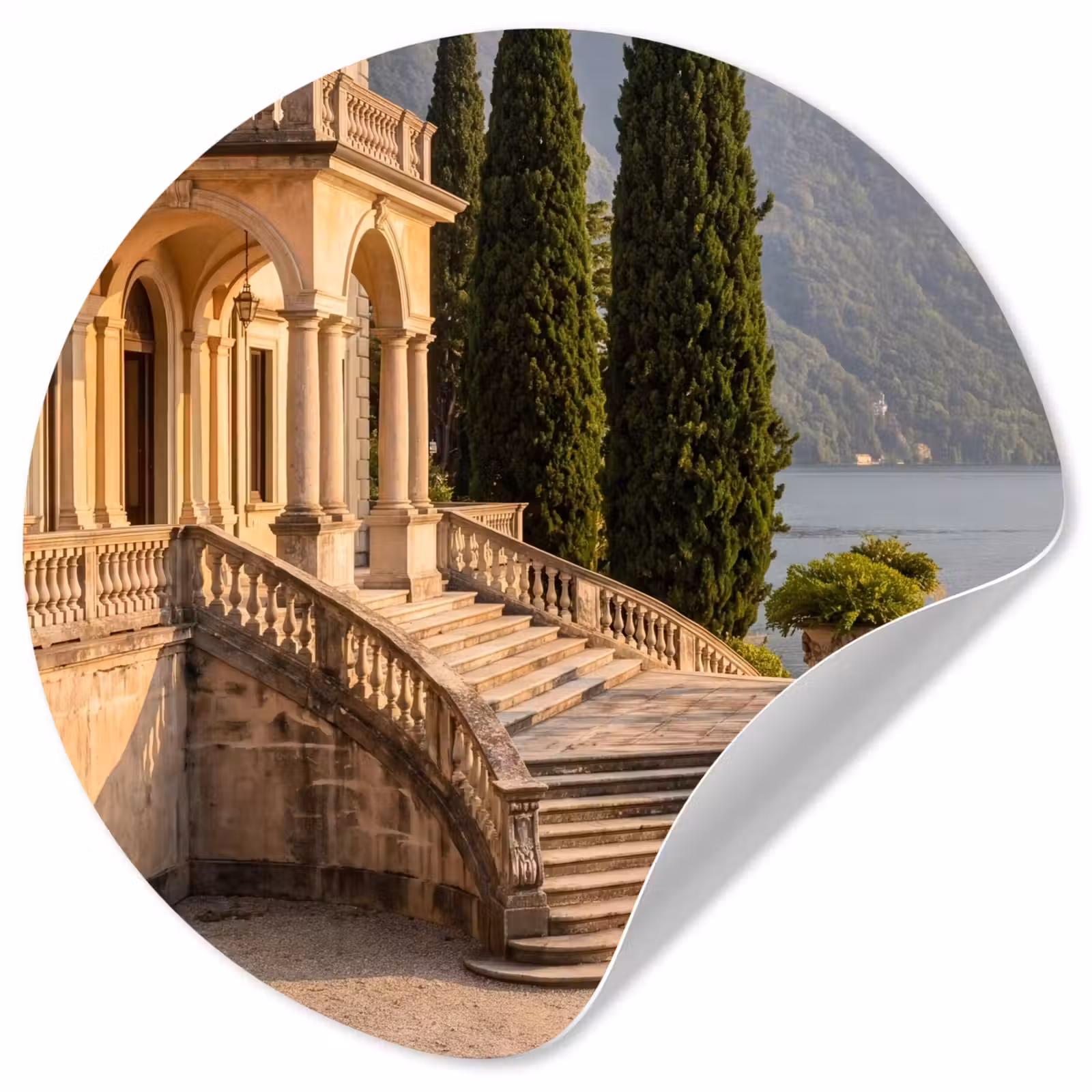 Wallpaper Circle - Villa - Water - Stairs - Villa - water -trappen Wandcirkel behangsticker klein