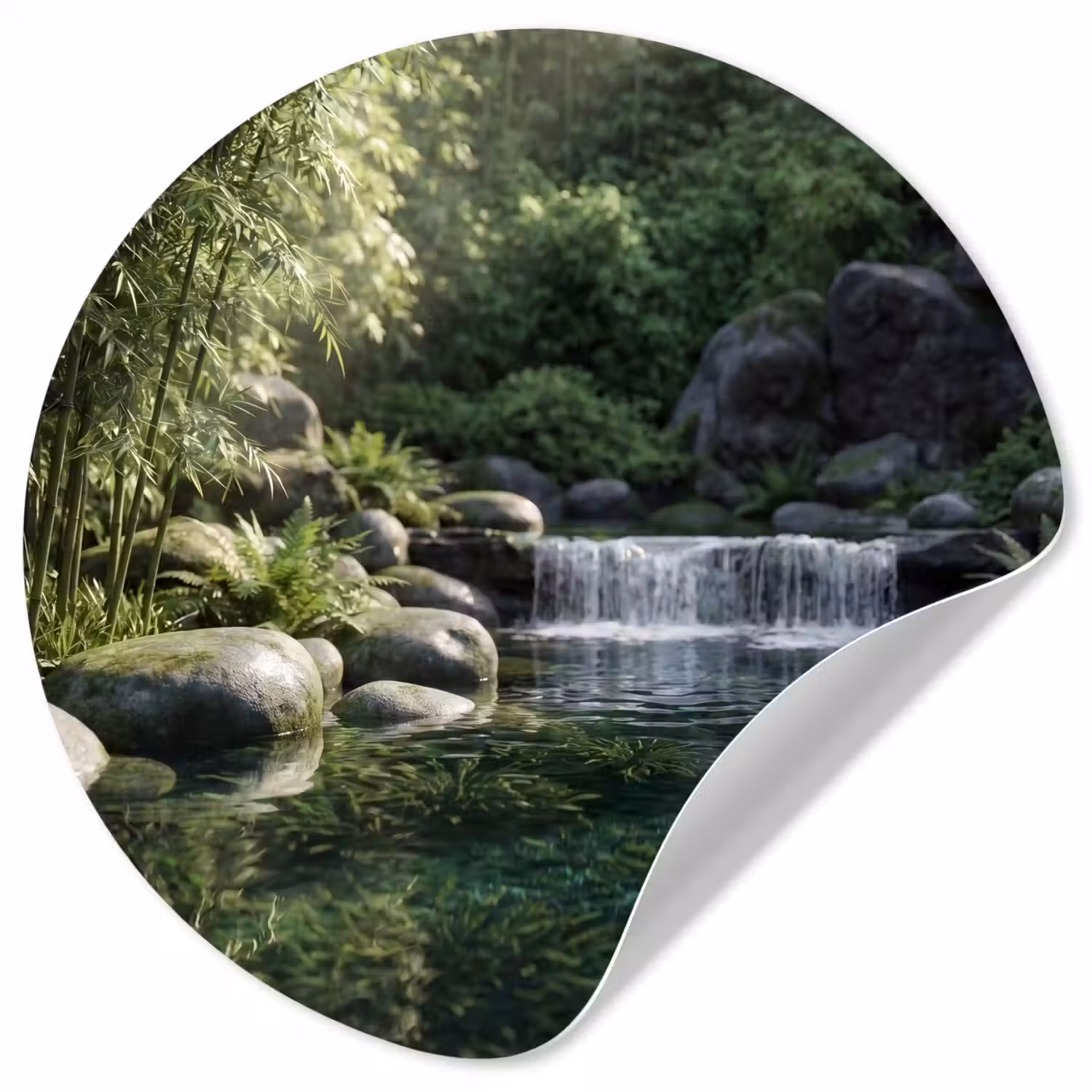 Beek - Waterval - Natuur - Groen Wandcirkel behangsticker klein -3d
