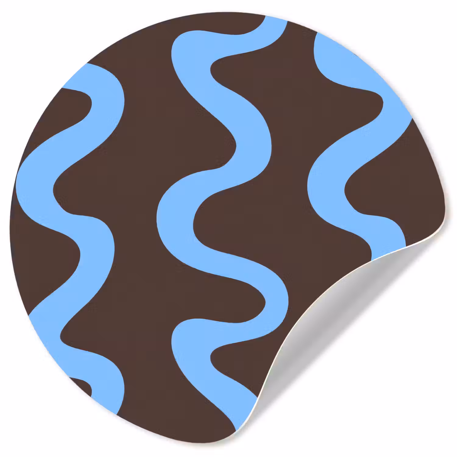 Kronkelende lijnen - Blauw - Bruin - Minimalistisch Wandcirkel behangsticker klein 186 -3d