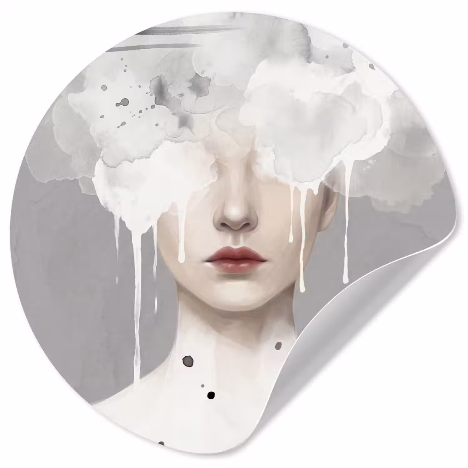 Vrouw - Wolk - Grijs Wandcirkel behangsticker klein -3d