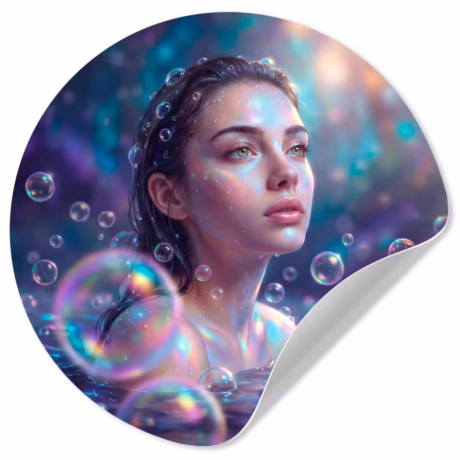 Vrouw - Water - Portret - Kleurrijk - Modern Wandcirkel behangsticker klein -3d