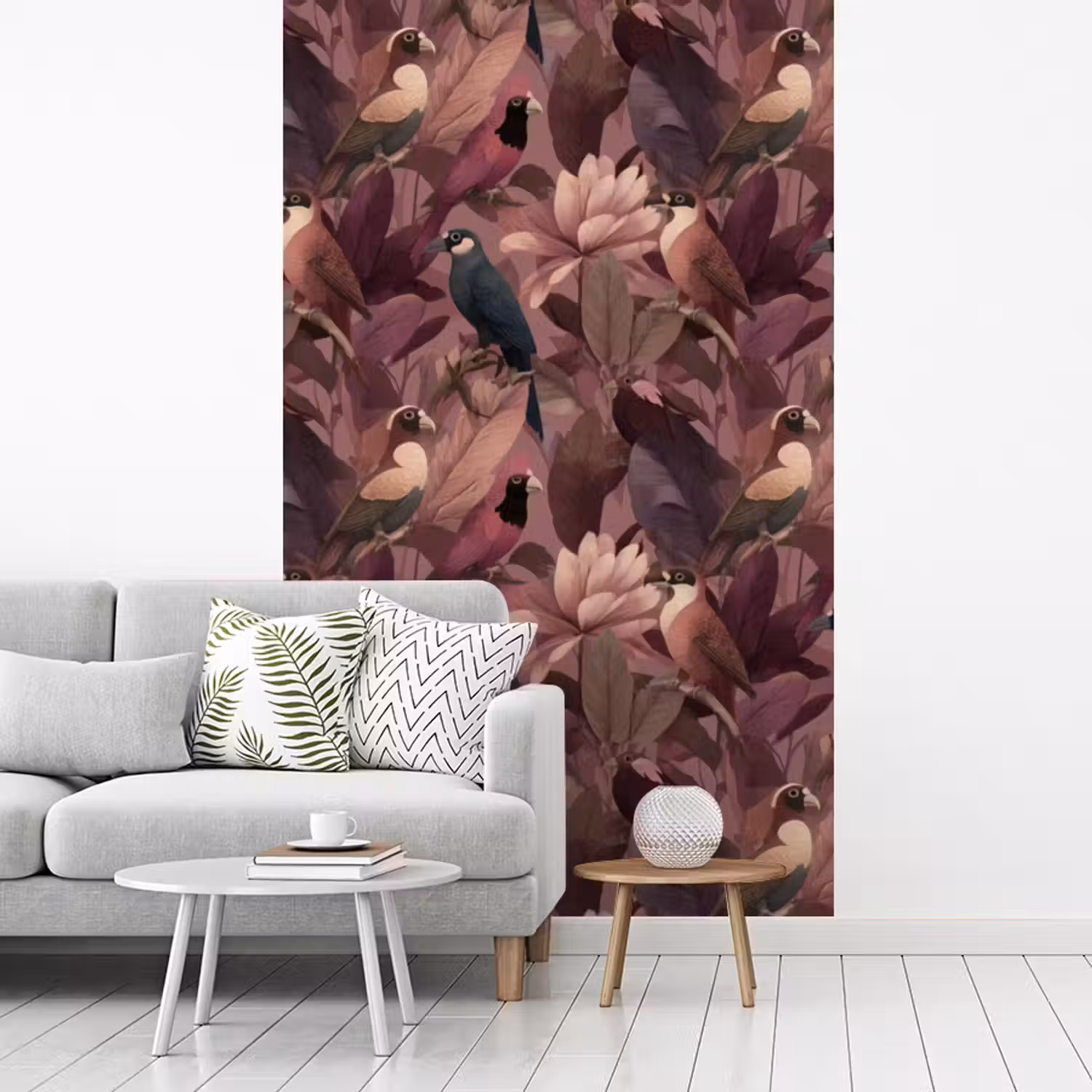 Vogels - Bladeren - Roze fotobehang vinyl groot 66 -woonkamer