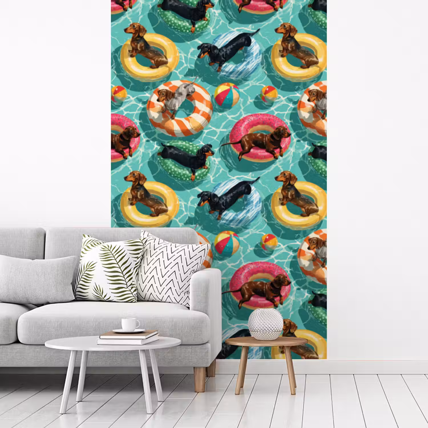 Teckels - Zwembad - Kleurrijk fotobehang vinyl groot 66 -woonkamer
