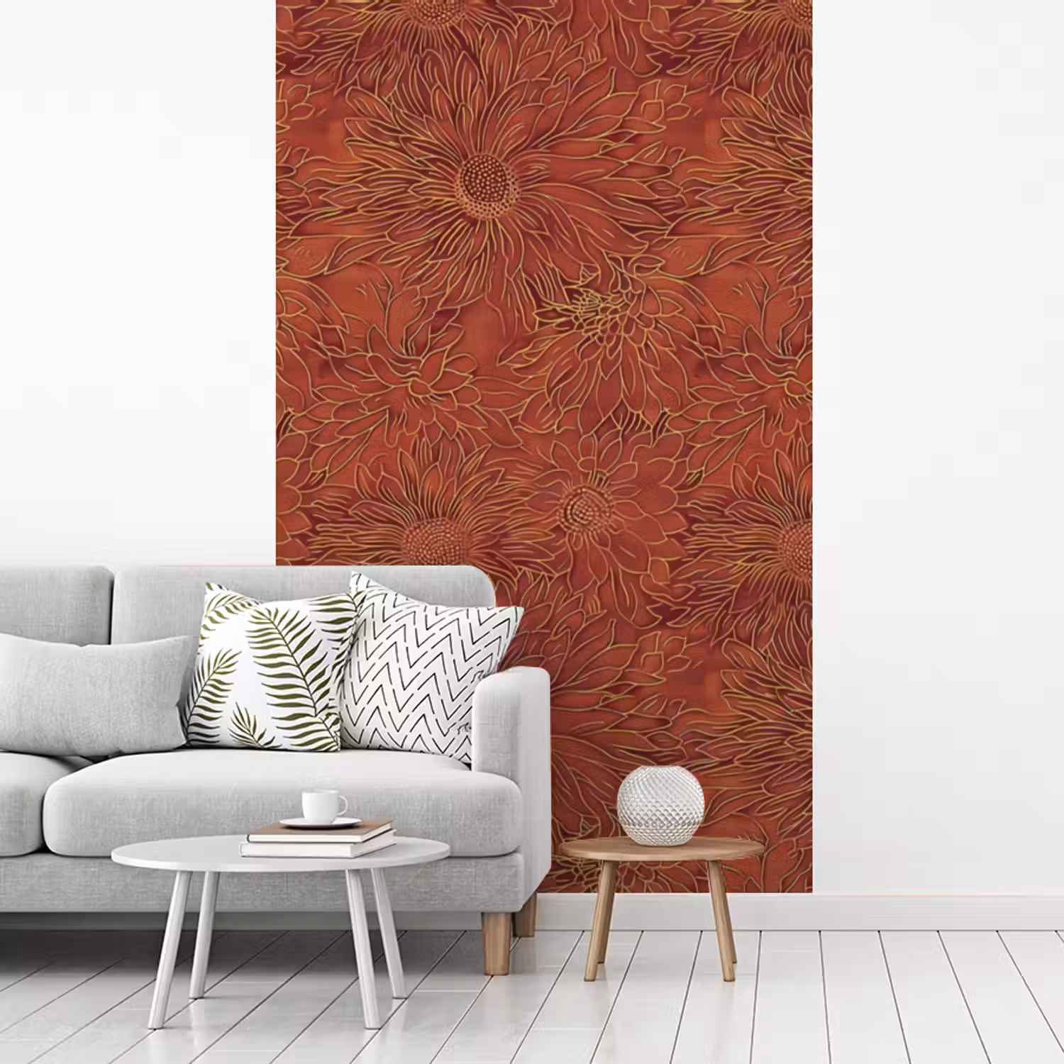 Oosters - Bloemen - Terracotta fotobehang vinyl groot 66 -woonkamer