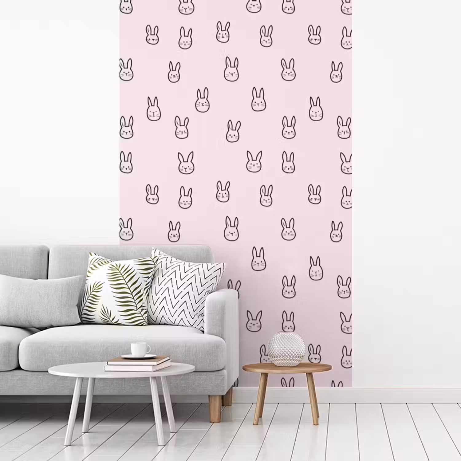 Konijnen - Minimalistisch - Roze fotobehang vinyl groot 66 -woonkamer