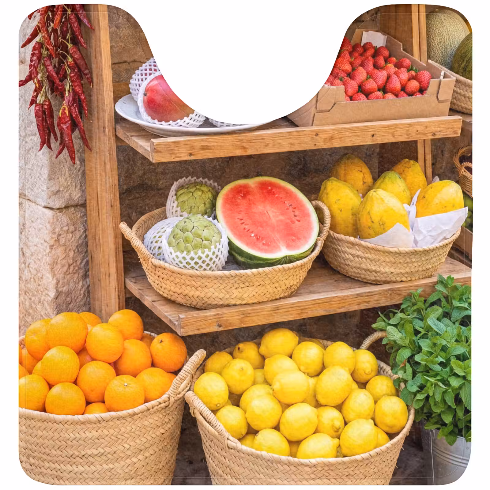 WC Mat - Fruit - Market - Fresh - Fruit - Markt - Vers WCmat U-uitsnede middel