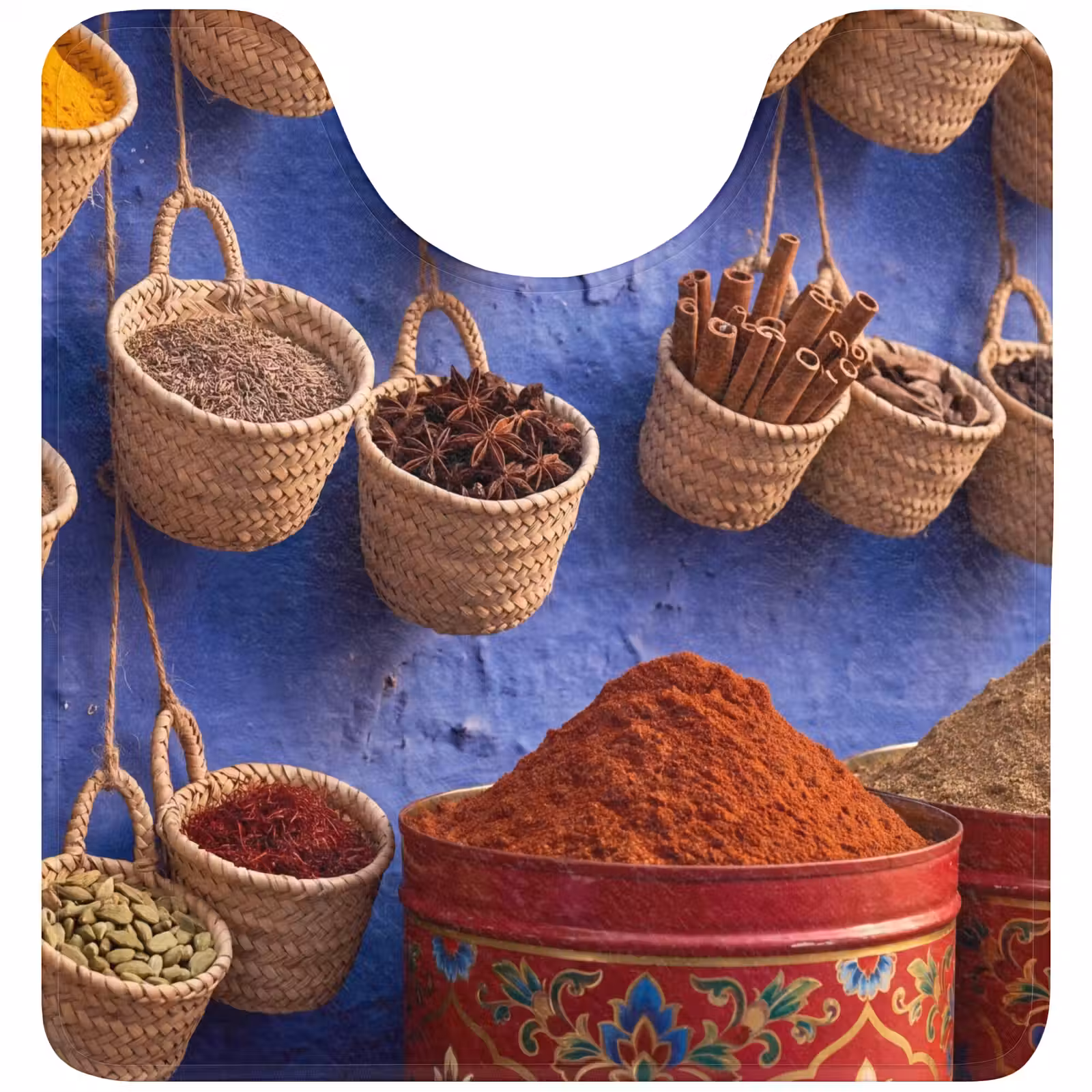 WC Mat - Herbs - Baskets - Market - Kruiden - Manden - Markt WCmat U-uitsnede middel
