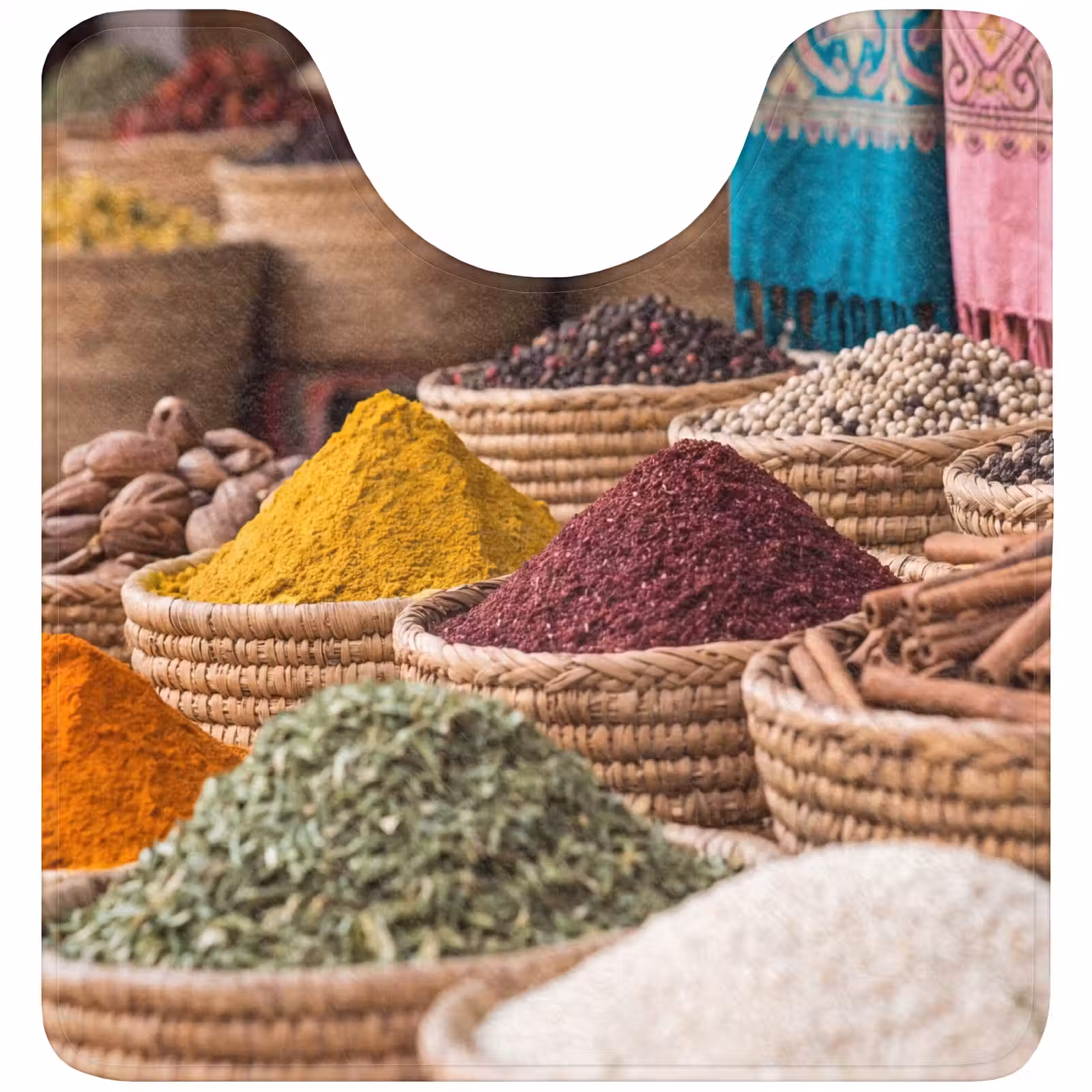 WC Mat - Herbs - Baskets - Oriental - Kruiden - Manden - Oosters WCmat U-uitsnede middel