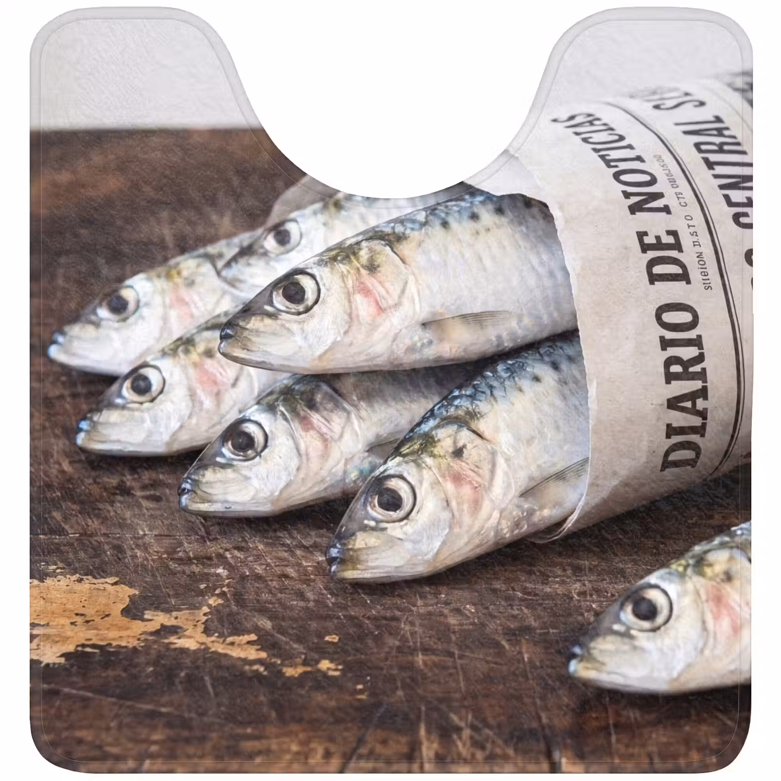 WC Mat - Little Sardine - newspaper - cutting board - Sardientje - krant - snijplank WCmat U-uitsnede middel