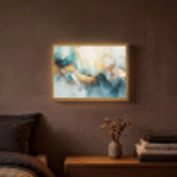 Abstract - Kunst - Gold - Blauw Light Box met batterij (Wandlamp) middel -sfeer4