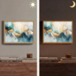 Abstract - Kunst - Gold - Blauw Light Box met batterij (Wandlamp) middel -sfeer3