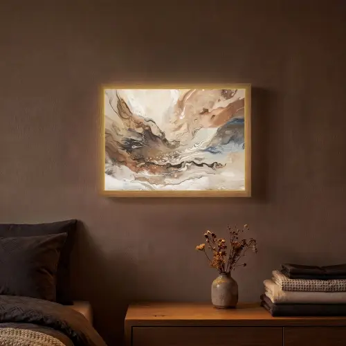 Abstract - Kunst - Verf - Beige - Modern Light Box met batterij (Wandlamp) middel -sfeer4