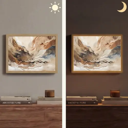 Abstract - Kunst - Verf - Beige - Modern Light Box met batterij (Wandlamp) middel -sfeer3
