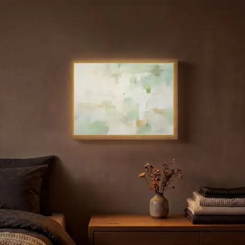 Abstract - Kunst - Wit - Groen - Modern Light Box met batterij (Wandlamp) middel -sfeer4