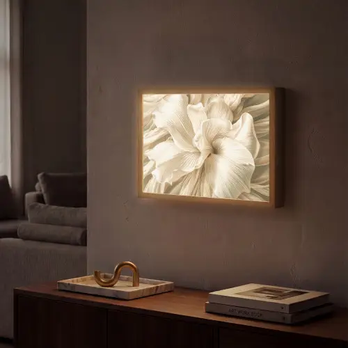 Abstract - Beige - Bloemen - Natuur Light Box met batterij (Wandlamp) middel -sfeer1