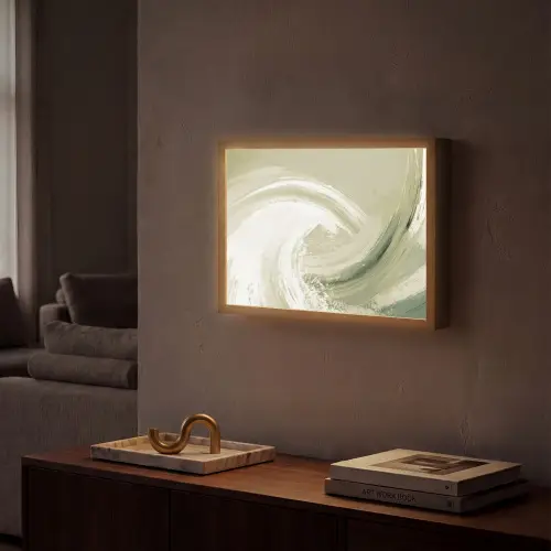 Abstract - Penseelstreken - Golven - Groen Light Box met batterij (Wandlamp) middel -sfeer1