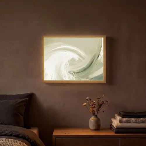 Abstract - Penseelstreken - Golven - Groen Light Box met batterij (Wandlamp) middel -sfeer4
