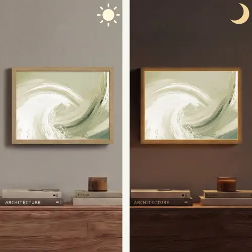 Abstract - Penseelstreken - Golven - Groen Light Box met batterij (Wandlamp) middel -sfeer3