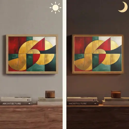 Abstract - Kerst - Goud - Rood - Groen Light Box met batterij (Wandlamp) middel -sfeer3