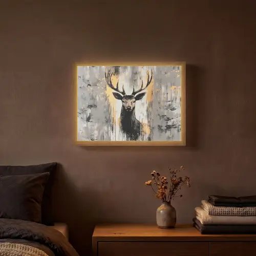 Abstract - Hert - Gewei - Goud Light Box met batterij (Wandlamp) middel -sfeer4