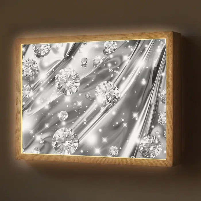 Abstract - Diamant - Luxe - Modern - Zilver Light Box met batterij (Wandlamp) middel -z3d_website