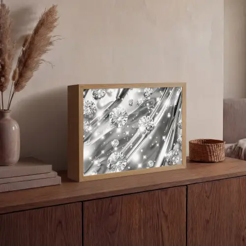 Abstract - Diamant - Luxe - Modern - Zilver Light Box met batterij (Wandlamp) middel -sfeer2