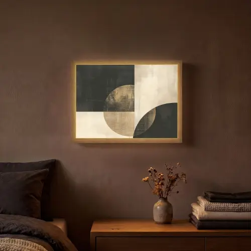 Abstract - Geometrische vormen - Zwart - Goud Light Box met batterij (Wandlamp) middel -sfeer4