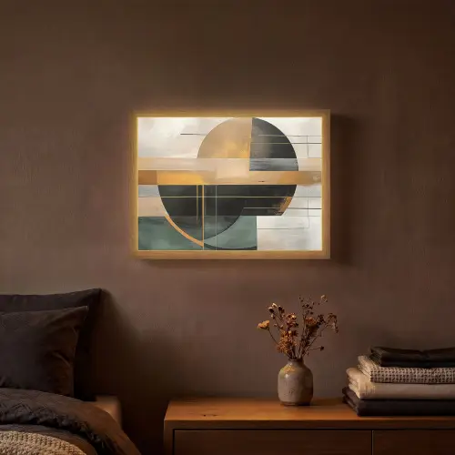Abstract - Goud - Brons - Groen - Vormen - Modern Light Box met batterij (Wandlamp) middel -sfeer4