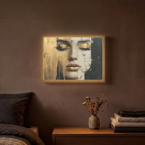 Abstract - Goud - Gezicht - Lippen Light Box met batterij (Wandlamp) middel -sfeer4
