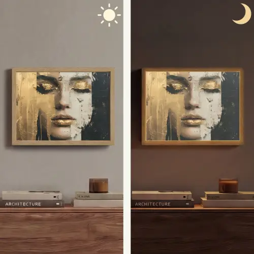 Abstract - Goud - Gezicht - Lippen Light Box met batterij (Wandlamp) middel -sfeer3