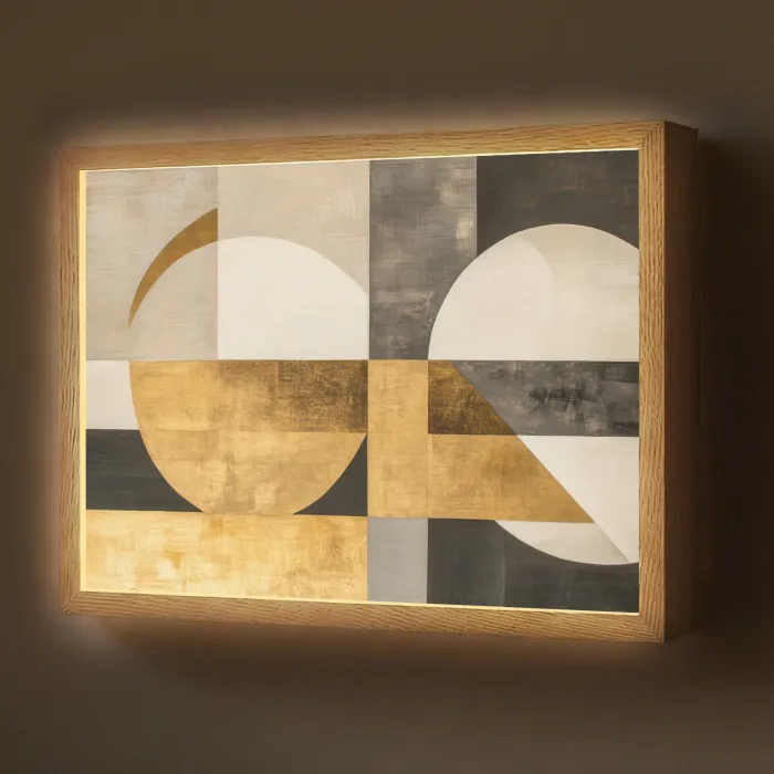 Abstract - Goud - Grijs - Vormen - Geometrisch Light Box met batterij (Wandlamp) middel -z3d_website