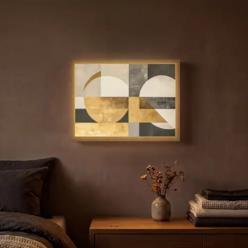 Abstract - Goud - Grijs - Vormen - Geometrisch Light Box met batterij (Wandlamp) middel -sfeer4