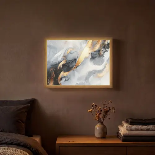 Abstract - Goud - Verf - Aesthetic - Art Light Box met batterij (Wandlamp) middel -sfeer4