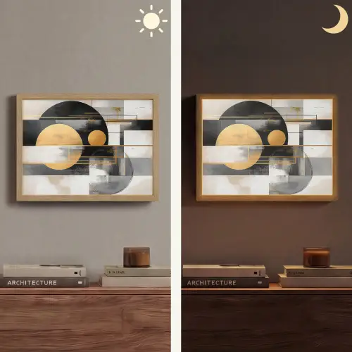 Abstract - Goud - Zilver - Vormen - Aesthetic - Modern Light Box met batterij (Wandlamp) middel -sfeer3