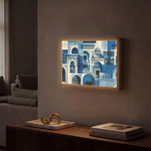 Abstract - Islamitisch - Blauw - Wit Light Box met batterij (Wandlamp) middel -sfeer1