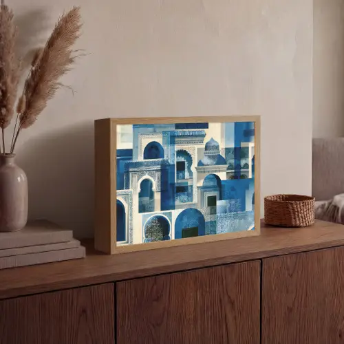 Abstract - Islamitisch - Blauw - Wit Light Box met batterij (Wandlamp) middel -sfeer2