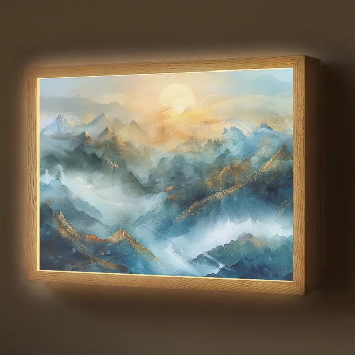 Abstract - Landschap - Bergen - Blauw - Modern Light Box met batterij (Wandlamp) middel -z3d_website