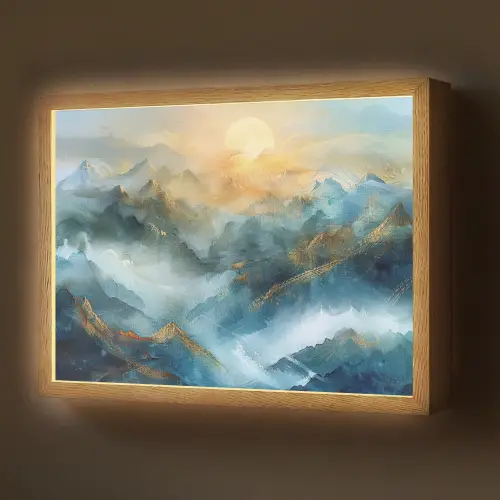 Abstract - Landschap - Bergen - Blauw - Modern Light Box met batterij (Wandlamp) middel -z3d_website