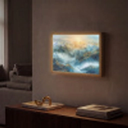 Abstract - Landschap - Bergen - Blauw - Modern Light Box met batterij (Wandlamp) middel -sfeer1
