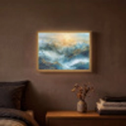 Abstract - Landschap - Bergen - Blauw - Modern Light Box met batterij (Wandlamp) middel -sfeer4