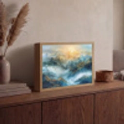 Abstract - Landschap - Bergen - Blauw - Modern Light Box met batterij (Wandlamp) middel -sfeer2