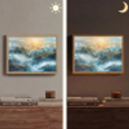 Abstract - Landschap - Bergen - Blauw - Modern Light Box met batterij (Wandlamp) middel -sfeer3