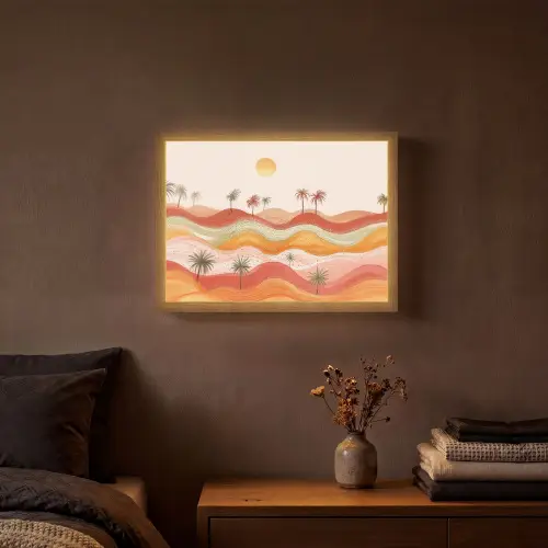 Abstract landschap - Palmbomen - Kleurrijk Light Box met batterij (Wandlamp) middel -sfeer4