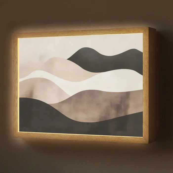 Abstract - Landschap - Golven - Crèmekleur Light Box met batterij (Wandlamp) middel -z3d_website
