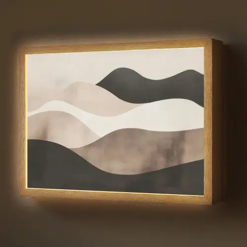 Abstract - Landschap - Golven - Crèmekleur Light Box met batterij (Wandlamp) middel -z3d_website