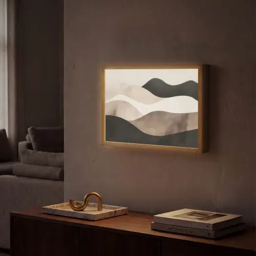 Abstract - Landschap - Golven - Crèmekleur Light Box met batterij (Wandlamp) middel -sfeer1